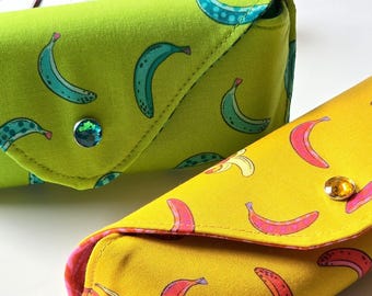 Handmade Colourful Eyeglass Case - Featuring bananas - Fits Sunglasses and Reading Glasses -Unique cotton pouch