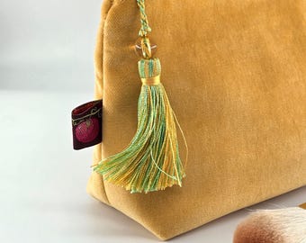 Handmade Velvet Makeup Bag: Kaffe Fassett Lining & Tassel