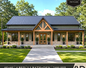Modern Farmhouse House Plans | 2400 SF, 4 Bed, 3.5 Bath (PDF Download)