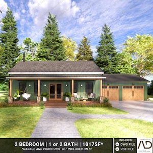 2-Bedroom Cottage Barndominium Floor Plan with Garage | Digital House Plan PDF + DWG File | Instant Download | Small House Plan | Tiny Home