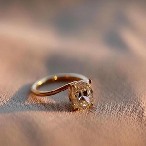 Old Mine 2.50 Ct Cushion Cut Moissanite Engagement Ring, Old Mine Cushion Cut Ring, Elongated Cushion, Solitaire Ring for Her