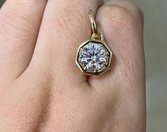 Round Cut Pendant Lab Grown Diamond Bezel Set Pendant 1.0 to 3.0 Ct Round Cut Diamond Pendant Solitaire Yellow Gold Anniversary Gift For Her