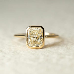 Bezel Set 1.54 Ct Radiant Cut Moissanite Engagement Ring, Crushed Ice Radiant Cut Ring, Elongated Radiant, Bezel Set Ring