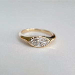 Classic 1.50 CT Marquise Cut Moissanite Signet Ring Engagement Ring 14k Solid Yellow Gold Ring East-West Bezel Setting Signet Ring For Gift