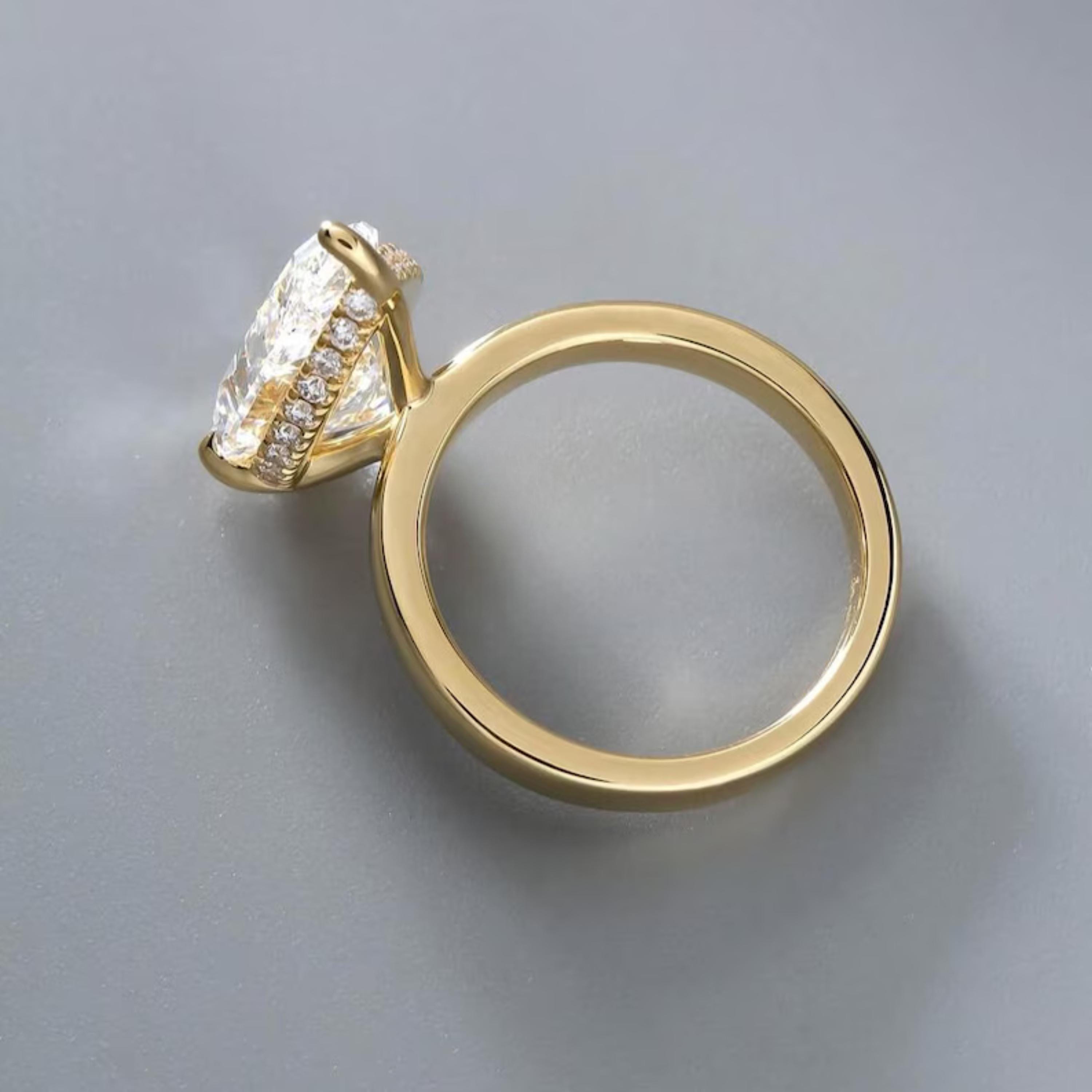 3 Carat Pear Lab Diamond Engagement Ring | 14K Yellow Gold Hidden Halo ...