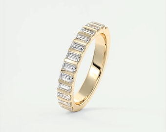 Art Deco 0.65 TCW Baguette Cut Lab Grown Diamond Ring,14k Solid Yellow ...