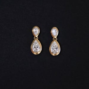 2.50TCW Pear Cut Moissanite Diamond Drop Earrings, Double Bezel Set Design Tear Drop Screw Back Earrings, 10k Yellow Gold Gorgeous Earrings