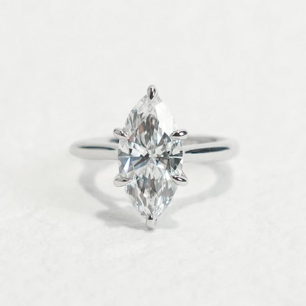 3 Carat Marquise Lab Grown Diamond Engagement Ring, Handmade Jewelry