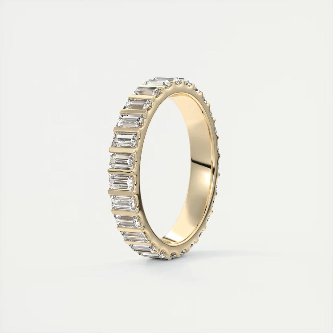 Art Deco 2.95 TCW Baguette Cut Lab Grown Diamond Ring,14k Solid Yellow ...