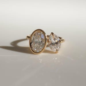 Perfect &quot;You n I&quot; Gold Diamond Ring, 3.50 TCW Oval Cut Moissanite Engagement Ring, Toi Et Moi Ring, Bezel Set Moissanite Ring, Gift For Wife