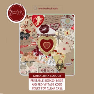 Printable Bookish Beige and Red Vintage Kobo Insert for Clear Case | Kobo Libra Colour | Digital Download Decorative Cover for Kobo