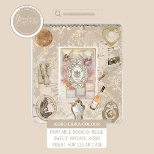 Printable Bookish Beige Sweet Vintage Kobo Insert for Clear Case | Kobo Libra Colour | Digital Download Decorative Cover for Kobo