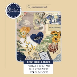 Printable Bookish Beige and Blue Kobo Insert for Clear Case | Kobo Libra Colour | Digital Download Decorative Cover for Kobo