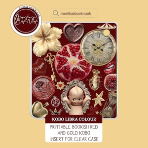 Printable Red and Gold Kobo Insert for Clear Case | Kobo Libra Colour | Digital Download Decorative Cover for Kobo