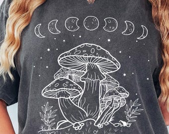 Comfort Colors® Mushroom Shirt, Moon Phases And Mushrooms T-shirt ,Magical Celestial Fungi Shirt ,Goblincore Aesthetic, Cottagecore Moon Tee