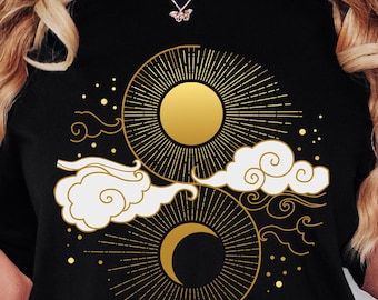 Sun and Moon T Shirt Aesthetic Shirt Yoga Shirt Pagan Clothing Aesthetic Clothing Celestial Clothing Moon T-Shirt Sun TShirt Celestial Shirt