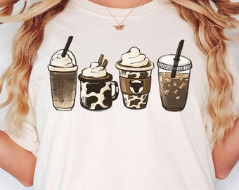 Comfort Colors® Cow Coffee Mug Shirt, Coffee Cup Shirt, But First Coffee Shirt, Coffee Latte Lover Gift, Iced Coffee Shirt, Womens Crewneck