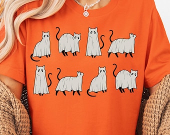 Halloween Cat Shirt, Cat Shirt, Ghost Cat Shirt, Halloween Shirt, Halloween Cat Tee, Cat Lover Shirt, Black Cat Shirt,Spooky Season,Cat Tee