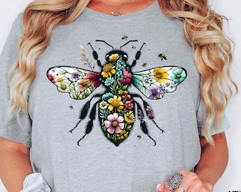 Bee Wildflower Shirt, Bee Shirt, Nature Shirt, Summer Tee, Cute Bee Tee, Bee Botanical Shirt, Honeybee Shirt, Beekeeper Gift,Bee Lover Shirt
