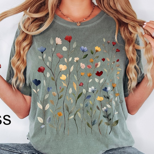 Comfort Colors® Vintage Pressed Flowers Shirt, Boho Cottagecore Tshirt Botanical Floral Tee Wildflowers Sweatshirt,Gift For Gardener,Flowers