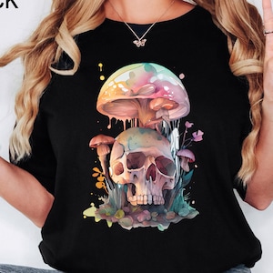 Mushroom Shirt, Halloween Mushroom Skull Shirt, Hippie Shirt, Decor Art Shirt, Plant Shirt, Nature Shirt, Gift For Her, Vintage Plant Shirt