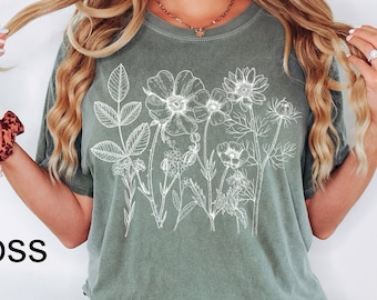 Comfort Colors® Vintage Pressed Flowers Shirt Boho Cottagecore Tshirt Botanical Floral Tee Wildflowers T Shirt Gift for Gardener Floral Tee