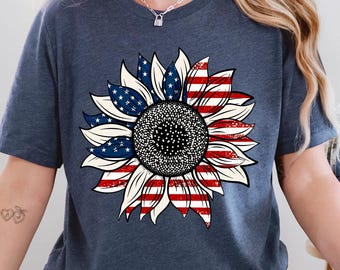America Sunflower Shirt, USA Flag Flower T Shirt, Gift For American, 4th Of July Flag Graphic T-Shirt, Freedom TShirt, Independence Shirt