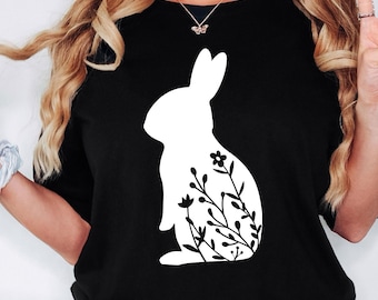 Floral Rabbit Shirt, Bunny Shirt, Easter Shirt, Nature Lover, Rabbit Silhouette, Floral Bunny Shirt, Easter Bunny Shirt, Bunny Shirt, Rabbit
