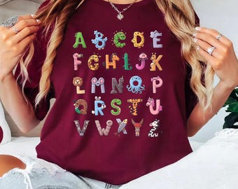 Alphabet Shirt, ABC Shirt, Animals Alphabet T-Shirt, Kingergarten Teacher Shirt, Alphabet Shirt for Teachers, Tescher Shirt, Kids Shirt