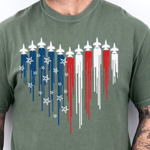 Comfort Colors® Red White Blue Air Force Flyover Men&#39;s T-shirt, Air Force Shirt, Airplane Show Shirt, Independence Day Shirt,4th Of July Tee