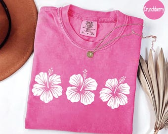 Comfort Colors Hibiscus Flower T-Shirt, Tropical Beach Tee, Summer Shirt, Flower Lover, Floral Gift, Flower Graphic, Minimalist Flower Tee