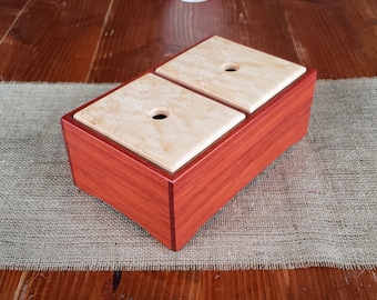 Wooden Keepsake Box, Padauk with Figured Birdseye Maple and Walnut Inlay, Lift Top Lid, Custom Heirloom Memento Box, Stash Box, Jewelry Box