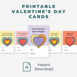 Valentinstag Karten, Kinder, 8 druckbare Karten | Sofortiger Download, PDF mit Schnittmarken, Endgültige Größe der Karte: 2,5x3,8”