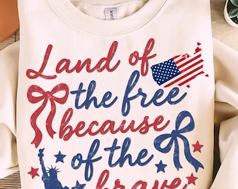 Land Of The Free Because Of The Brave Png, Retro 4th of July Png, America Coquette Png, Retro USA Png, Independence Day Png, Patriotic png.