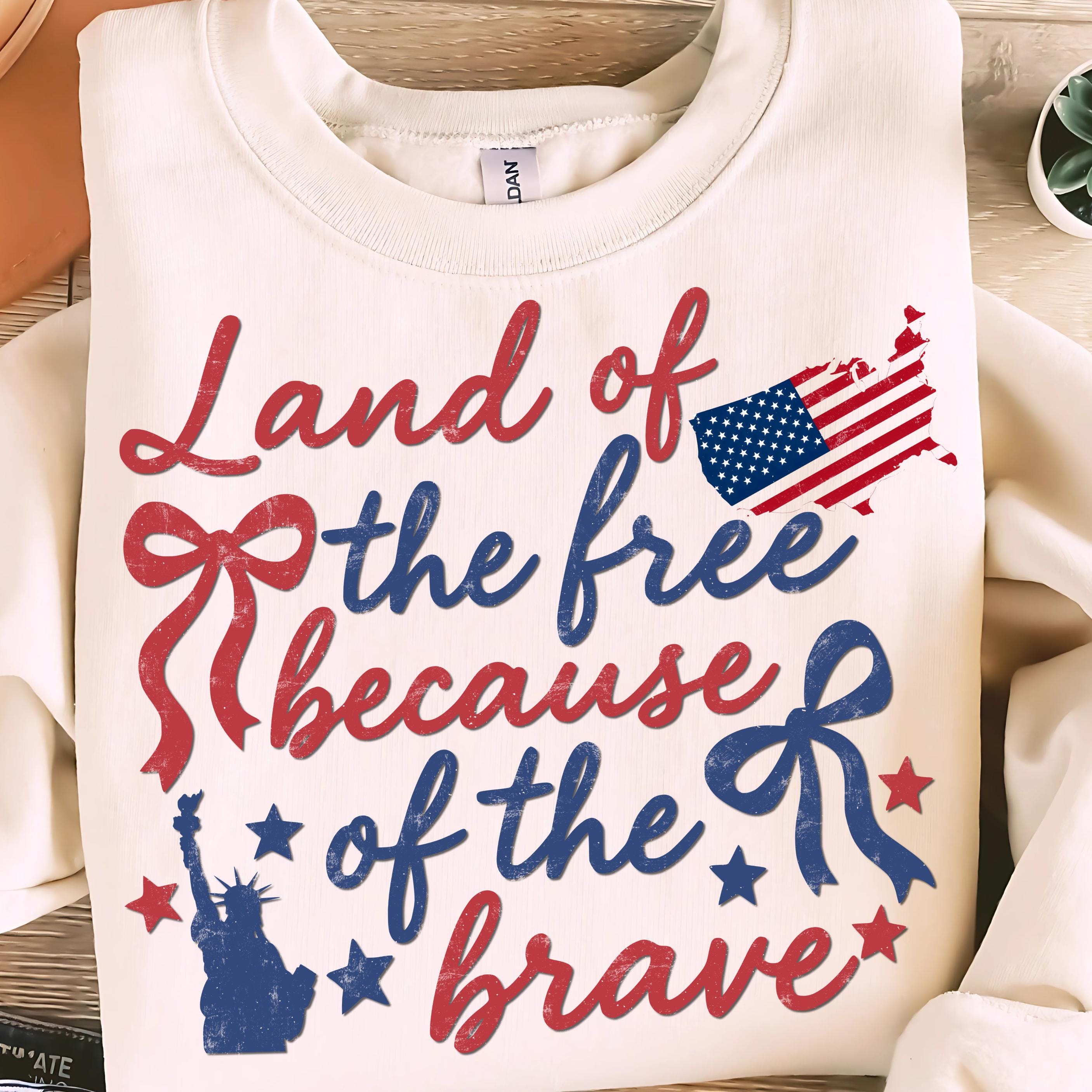 Land of the Free Because of the Brave Png, Retro 4th of July Png ...