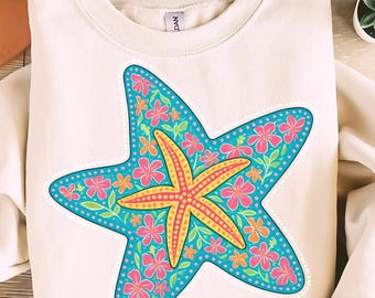 Preppy Starfish Coquette Png, Starfish Png/Svg, Beach Png, Ocean Lover Gift, Summer Shirt Png, Retro Floral Summer Png, Ocean Png, starfish.