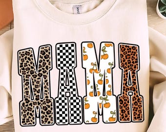 Mama Pumpkin Leopard PNG, Fall Halloween Sublimation Design, Checkered Mama Shirt PNG, Trendy Autumn Digital Download, spooky mama svg png.