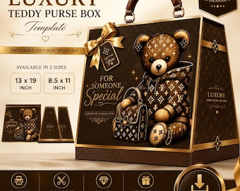 Luxury Purse Gift Box Template, Canva Editable Handbag Favor Box (Instant Download)