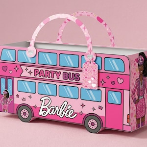 3D Pink Party Bus Favor Box, Fashion Doll Printable Gift Box (Digital Download)