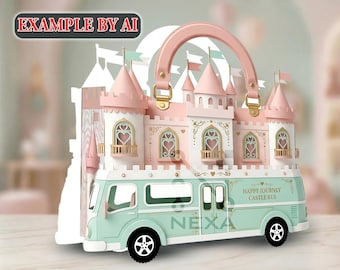Sjabloon prinsessenkasteelbus geschenkdoos, geschenkdoos portemonnee, doe-het-zelf papierkunst (digitale download)