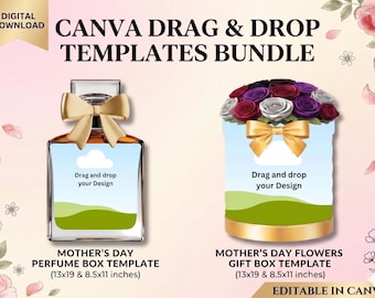 Sjablonen voor moederdagparfum en bloembak | Canva-bundel slepen en neerzetten (digitale download)