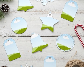 50+ Editable Christmas Gift Tag Canva Frame Templates Bundle - Photo Tag Mockup PNG Included