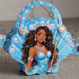 Mermaid Seashell Purse Favor Box, Ocean Theme Birthday Party Printable (Digital Download)