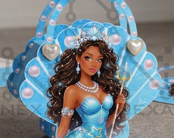 Zeemeermin Seashell portemonnee gunstdoos, oceaanthema verjaardagsfeestje afdrukbaar (digitale download)