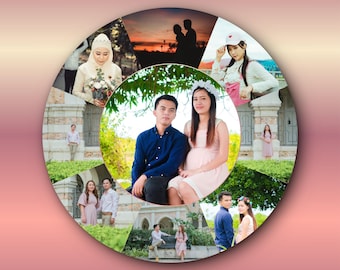 Bewerkbare sjabloon cirkelfotocollage: canvaslijst (digitale download)