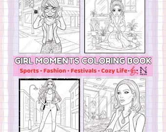Dibujos para colorear de chicas a la moda: 10 conjuntos imprimibles con arte lineal (descarga digital)