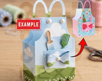 Sjabloon schort, traktatiedoos, Moederdagcadeauverpakking, keukenthema (digitale download)