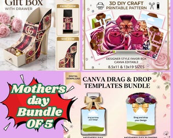 Luxe geschenkverpakking sjablonenbundel Moederdag (hoge hak, portemonnee, bloem) (digitale download)