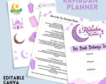Printable Ramadan Planner: Islamic Journal, Prayer & Meal Tracker (PDF, JPG, Canva)