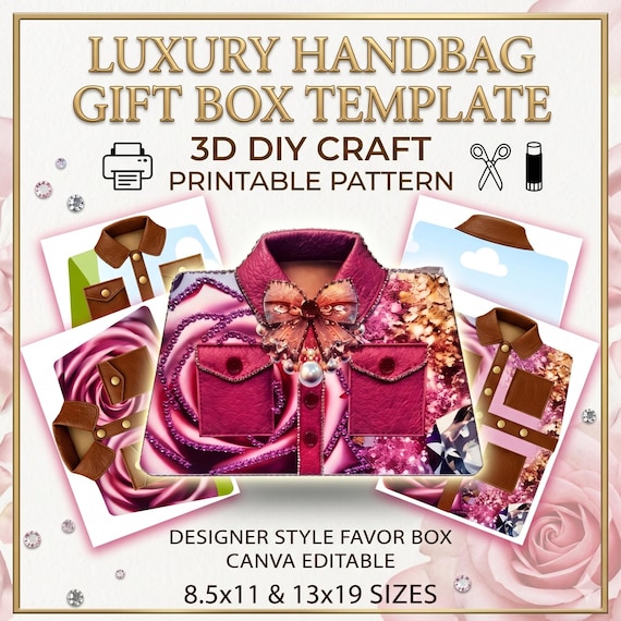 Luxury Handbag Gift Box Template | 3D Designer Favor Box (Digital Download)